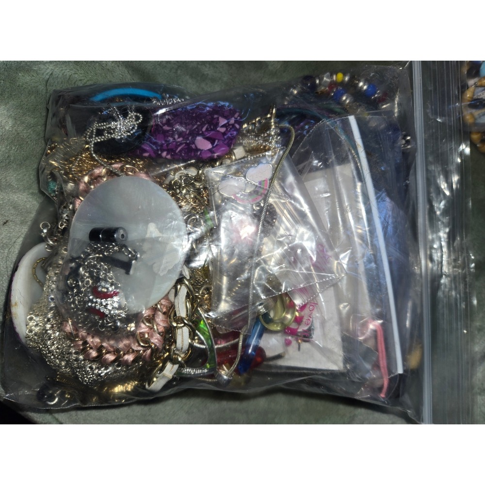 Mixed Costume Jewelry Lot Assorted Necklaces Bracelets Earrings Bulk Craft Bag